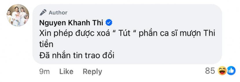 Hiện Khánh Thi đã xóa status vì 'đã nhắn tin trao đổi'