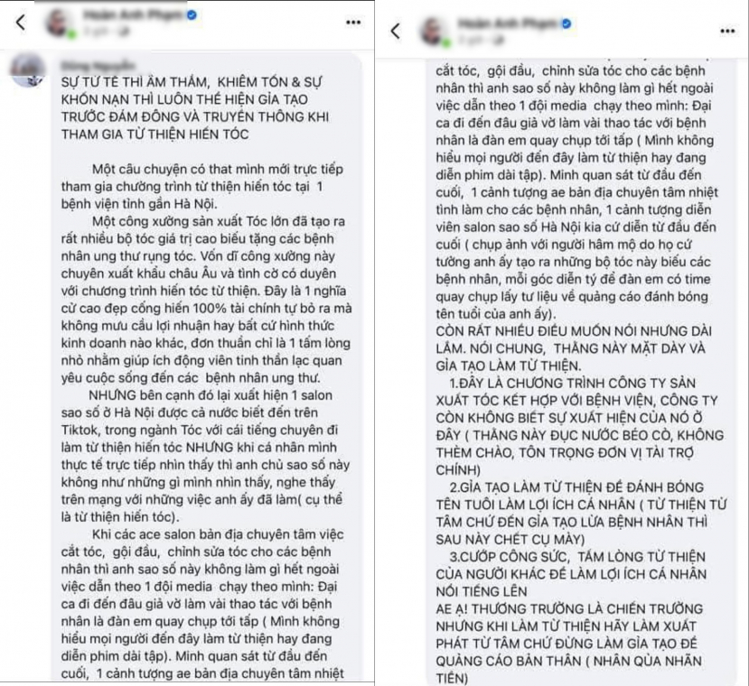 Bài đăng chi tiết tố salon tóc đi làm từ thiện nhưng chỉ lo quay chụp để làm truyền thông PR cho mình
